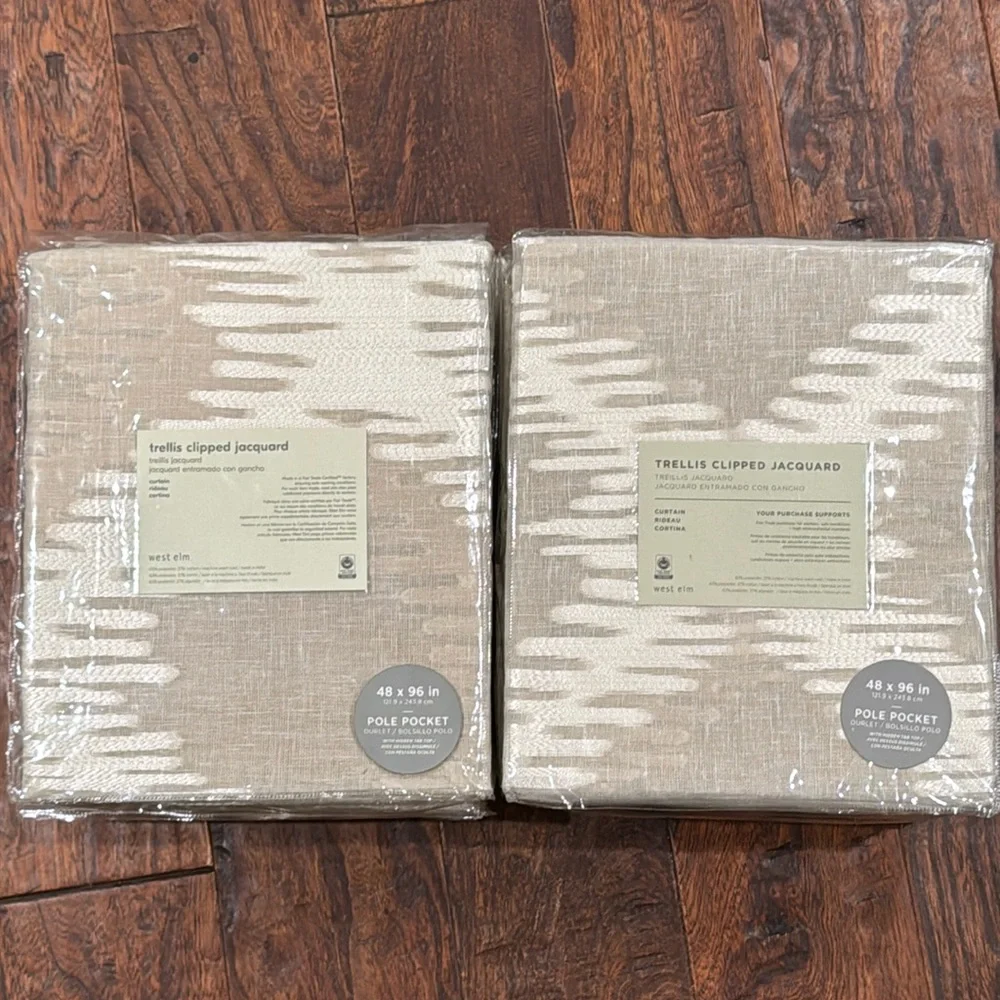 WEST ELM TRELLIS CLIPPED JACQUARD POLE POCKET CURTAINS 48x96 NWT